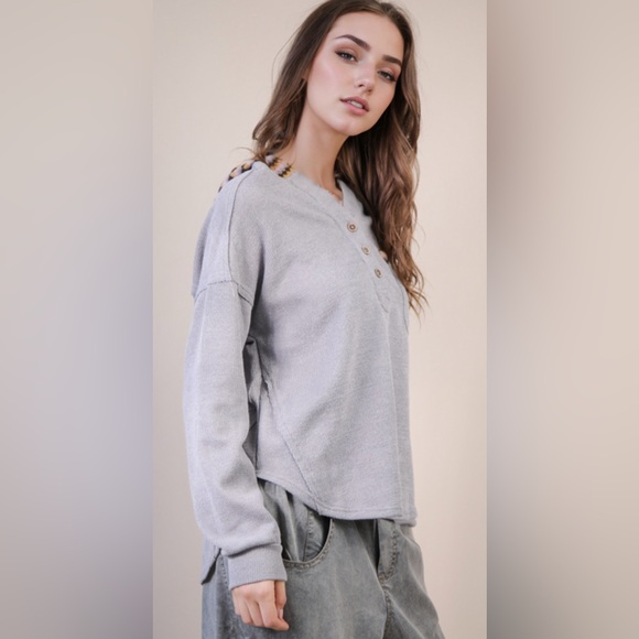 Grey Button-Up Sweater with Patterned Collar Hoodie  Plus Size NWT - Picture 2 of 4